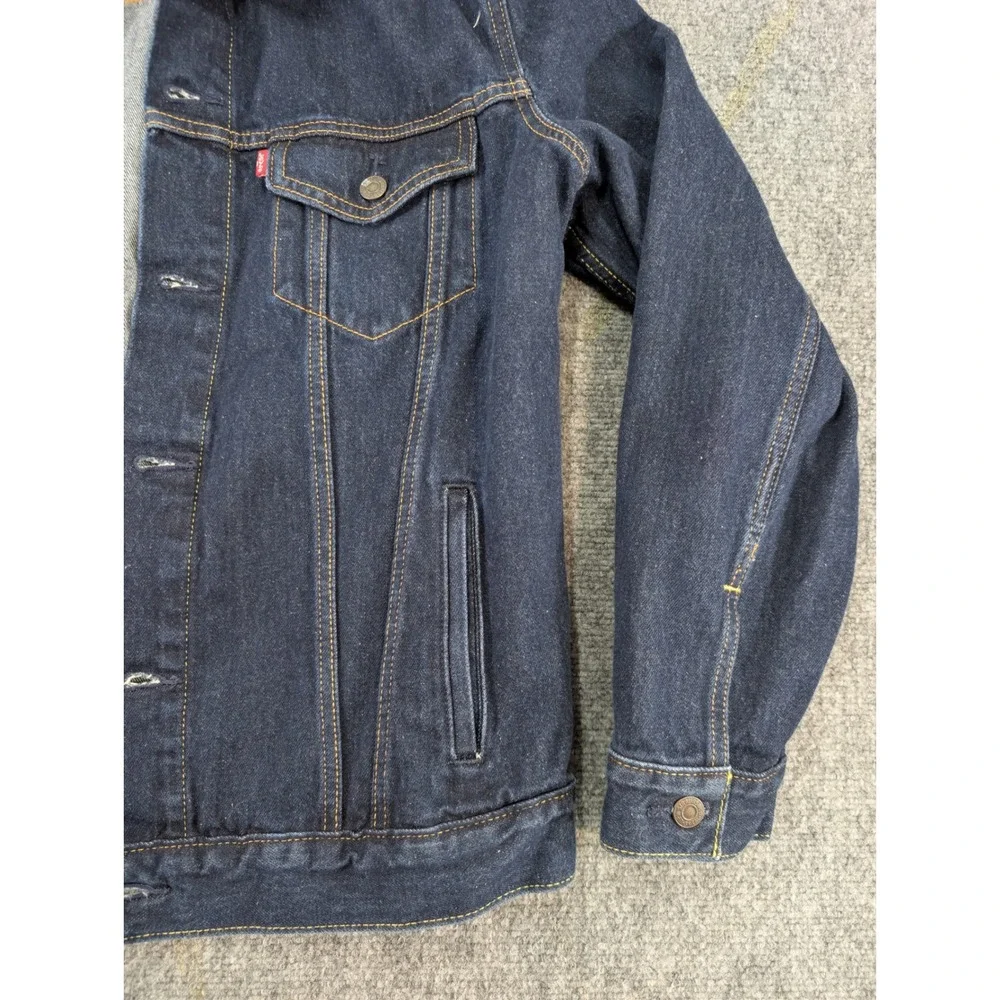 levis trucker cotton blue denim jacket coat mens size l dark wash outerwear